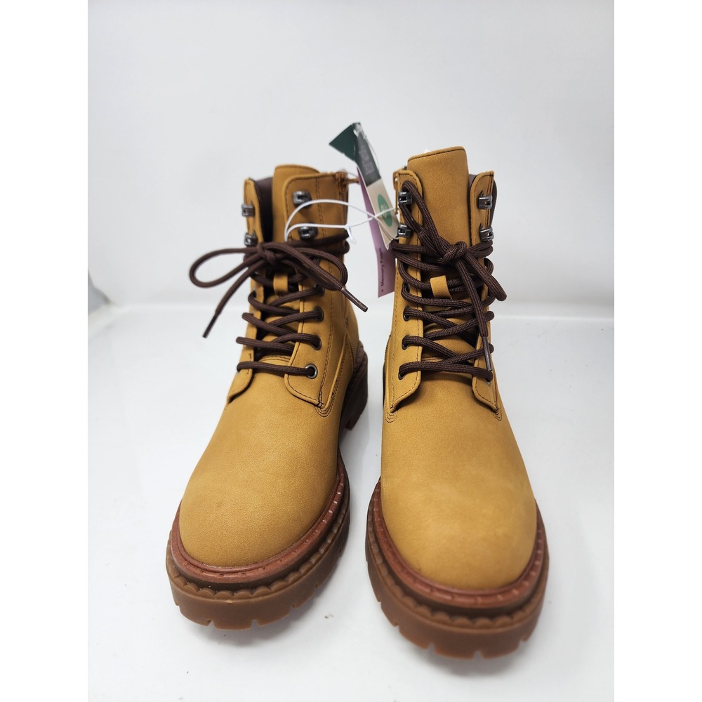 Wild Fable Womens Lace Up Combat Boots Tan Faux Leather Casual Size 8.5
